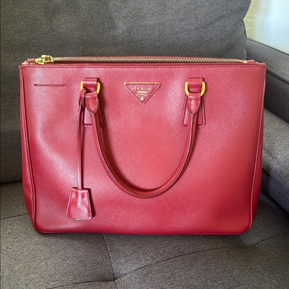 Prada Red Saffiano Leather Galleria Tote Bag